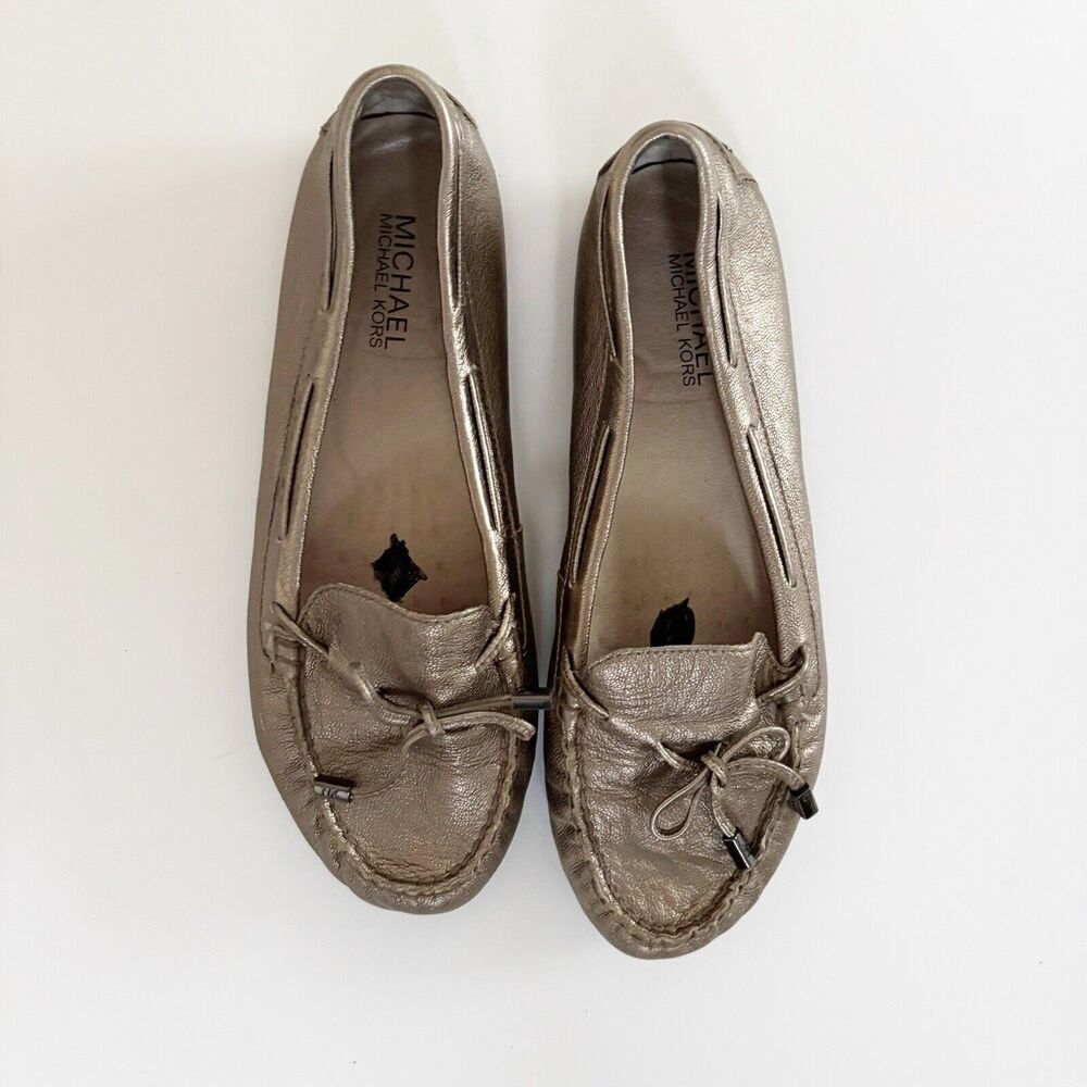 MICHAEL KORS DAISY Bronze Gold MK METALLIC LEATHER WOMENS loafers slip on sz 8